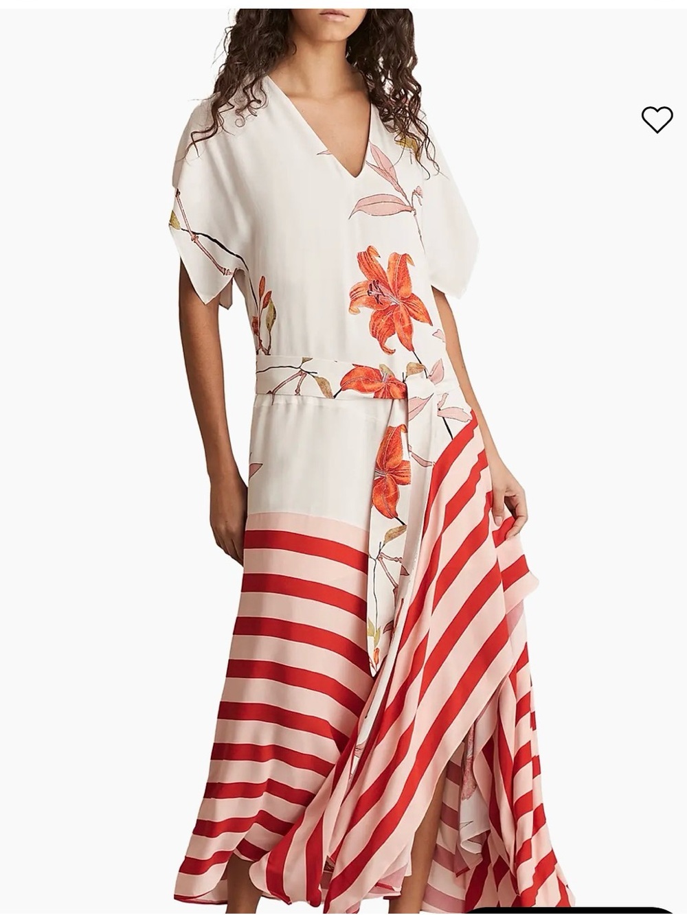 Reiss Cream Dress with Red Floral & Stripe Accents